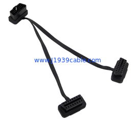 OBD2 OBDII 16 Pin J1962 Right Angle Male to Dual Female Flat Y Cable