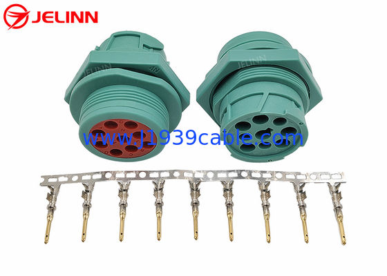 Type fileté vert - 2 connecteur de prise masculine de Pin J1939 d'Allemand 9 avec 9 bornes
