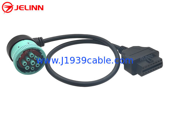 Femelle verte à angle droit de J1939 Allemand 9-Pin à J1962 OBD2 16 Pin Female Cable