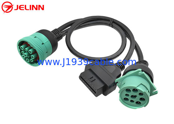 J1939 9 Pin à OBD 2 OBD2 16 Pin Splitter Y Cable 9Pin Splitter Harness de fil pour le GPS du camion